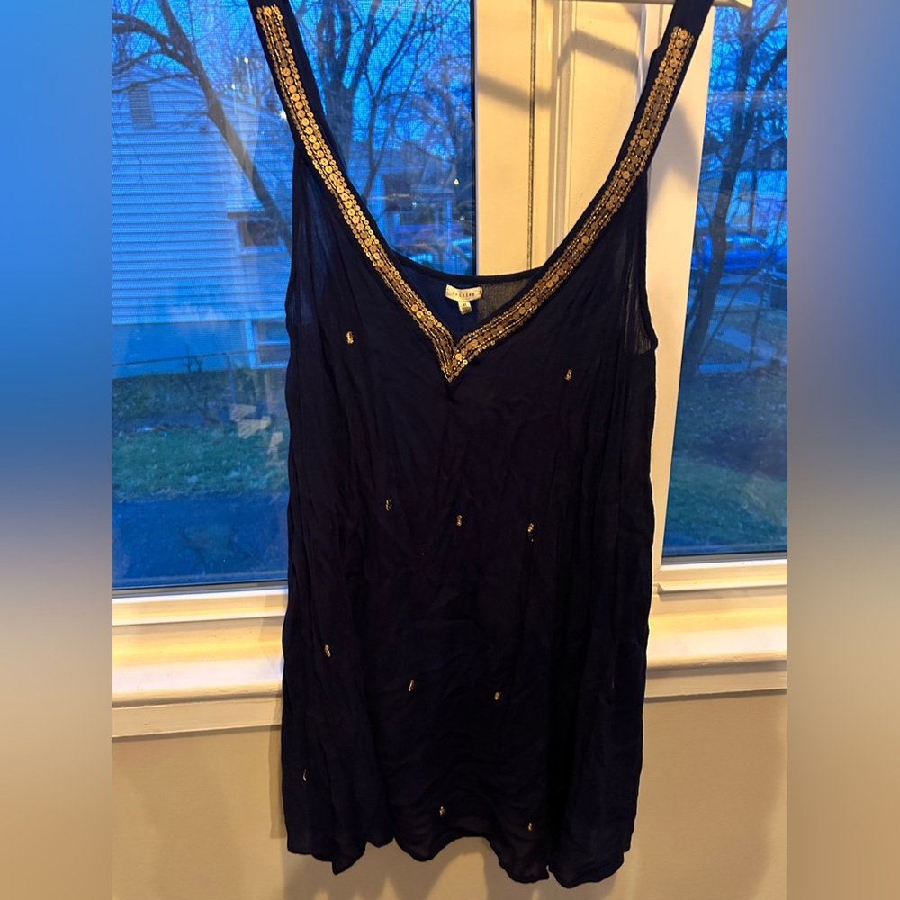 Blue Strappy Dress with Gold Adornments